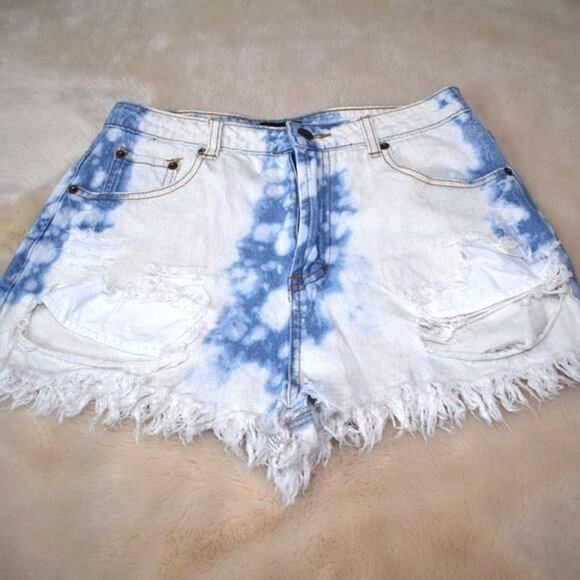Womens Shorts Size 28 Cutoff Jean Distressed Bleached Highrise High Waist Denim - Picture 3 of 13